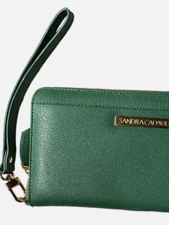 SANDRA CADAVID Handbags - SANDRA CADAVID CHRISTINA LUXURY EMERALD GREEN LEATHER WRISTLET WALLET